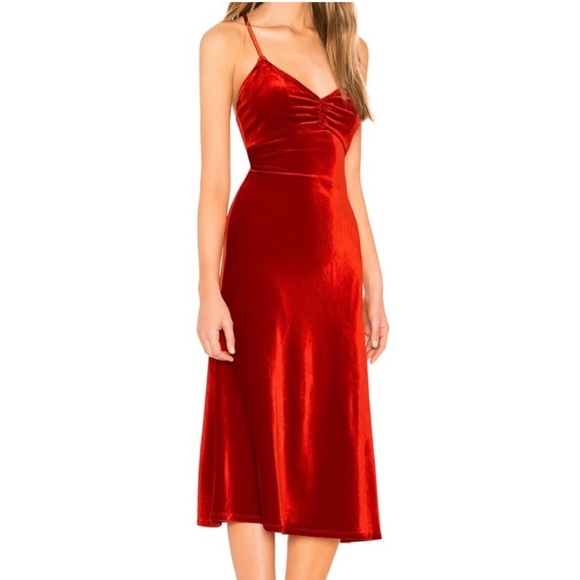NWT Privacy Please Hampshire Velvet Ruched Sleeveless Midi Dress in Red size M - Picture 2 of 13